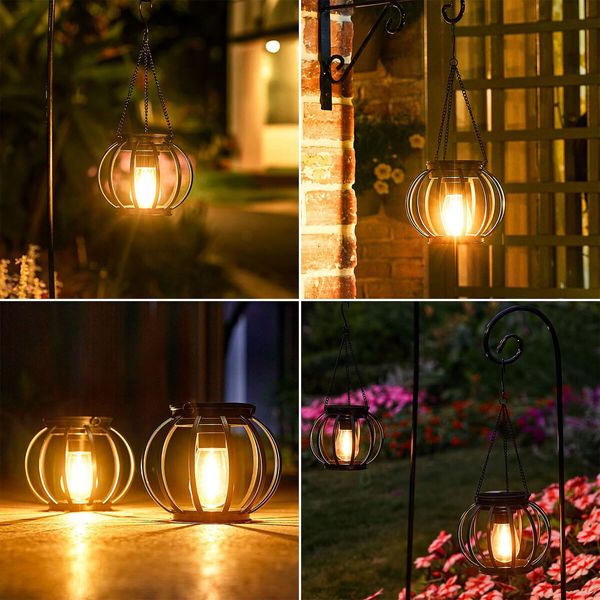 Solar Lanterns Outdoor Lights,Metal Solar Lantern Lights,Brighter Hanging Solar Lights Outdoor Waterproof,Auto On/Off Outdoor Solar Lights 4 Pack