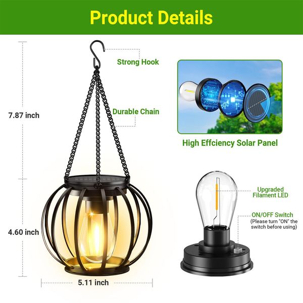 Solar Lanterns Outdoor Lights,Metal Solar Lantern Lights,Brighter Hanging Solar Lights Outdoor Waterproof,Auto On/Off Outdoor Solar Lights 4 Pack