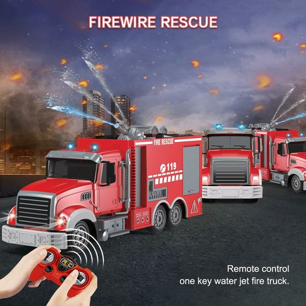 Remote Control Firetruck Toy with Water Spraying Pump and Lights, 6 Channel Remote Operated Fire Engine for Kids Boys Gift