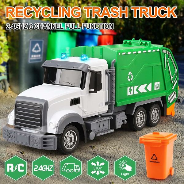 Remote Control Garbage Truck Toys, 6 Channel RC Waste Management Garbage Truck, 2.4Ghz Recycling Trash Truck Toys for Boys and Girls