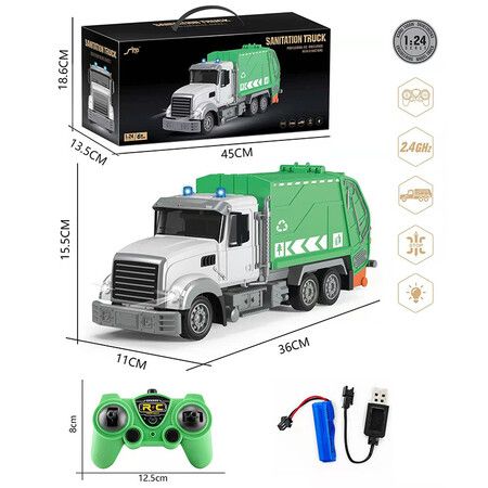 Remote Control Garbage Truck Toys, 6 Channel RC Waste Management Garbage Truck, 2.4Ghz Recycling Trash Truck Toys for Boys and Girls