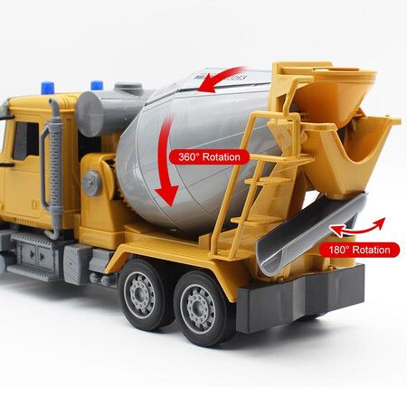 Remote Control Cement Mixer Construction Toys, 6 Channel Construction Truck Toys with Lights, Rechargeable Cement Truck Toys for Kids