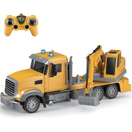 Remote Control Truck Excavator Toy, RC Truck Excavator with Lights and Sounds, 2.4Ghz 7 Channel Remote Control Construction Vehicle Toy for Boys Girls Birthday Gifts