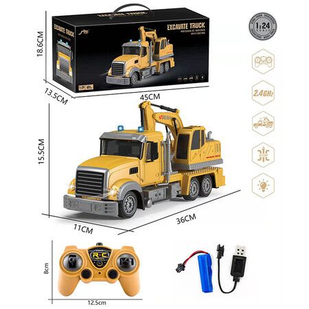 Remote Control Truck Excavator Toy, RC Truck Excavator with Lights and Sounds, 2.4Ghz 7 Channel Remote Control Construction Vehicle Toy for Boys Girls Birthday Gifts