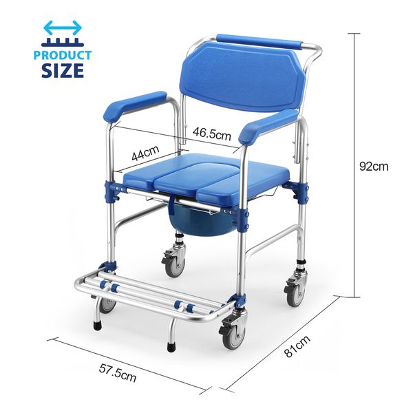 Commode Shower Chair Toilet Seat Wheelchair 3in1 Bath Stool Bathroom Bedside Mobility Raised Seating Furniture with Arms