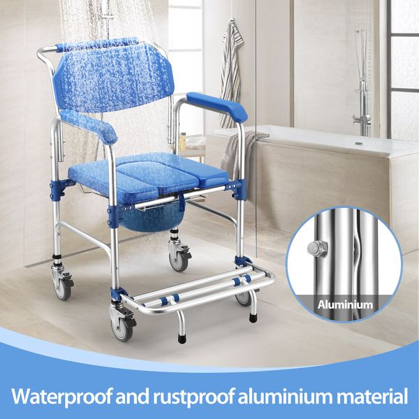 Commode Shower Chair Toilet Seat Wheelchair 3in1 Bath Stool Bathroom Bedside Mobility Raised Seating Furniture with Arms