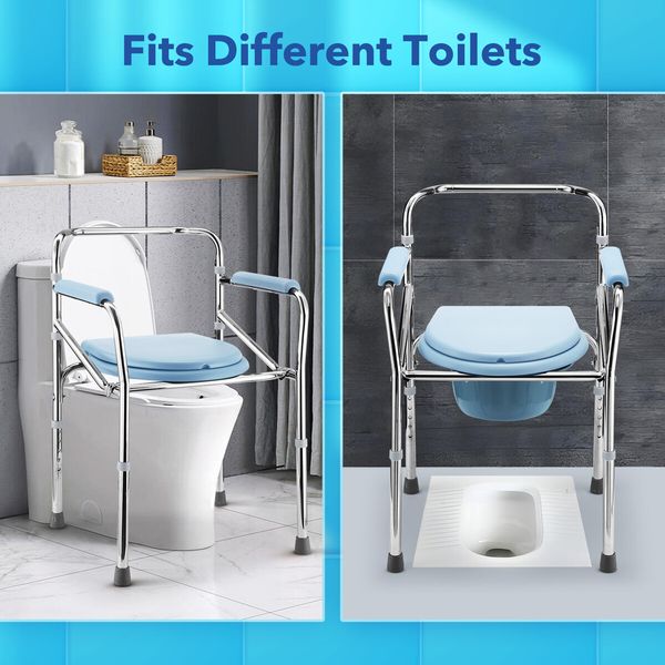 Commode Shower Chair Toilet Seat 3in1 Wheelchair Bath Stool Bedside Adjustable Seating Medical Elderly Aid with Arms