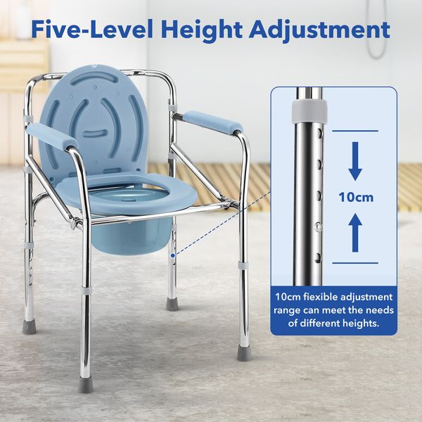 Commode Shower Chair Toilet Seat 3in1 Wheelchair Bath Stool Bedside Adjustable Seating Medical Elderly Aid with Arms