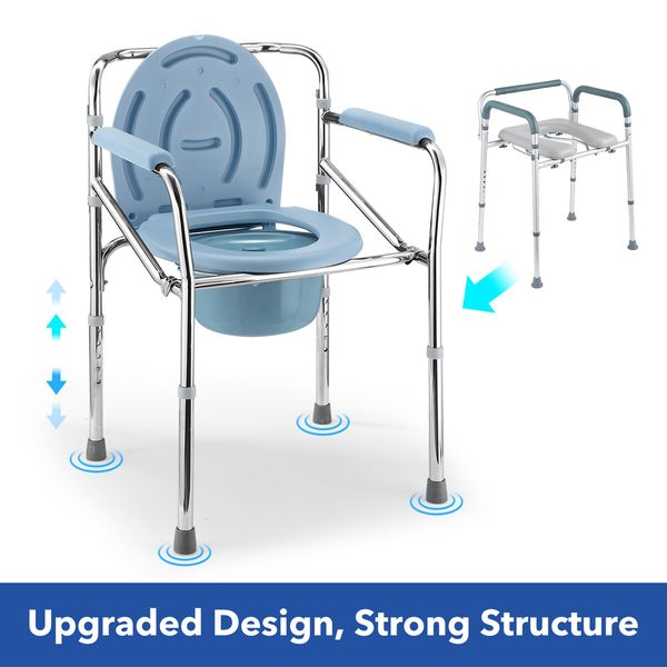 Commode Shower Chair Toilet Seat 3in1 Wheelchair Bath Stool Bedside Adjustable Seating Medical Elderly Aid with Arms