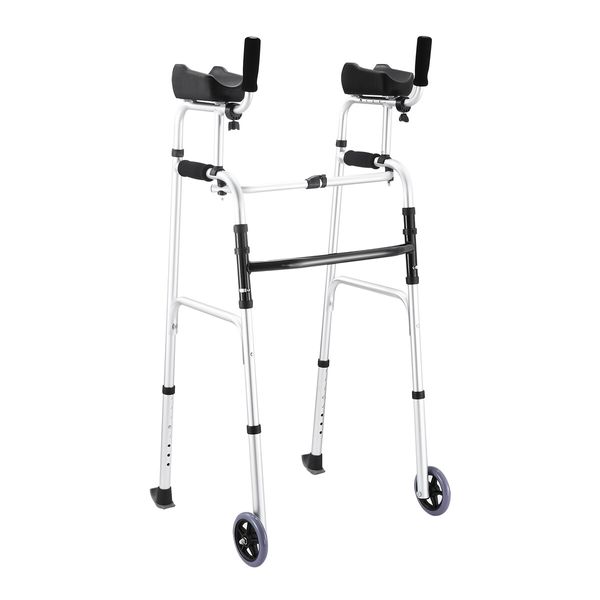 2in1 Folding Walker Medical Aid Elderly Mobility Walking Height Arm Adjustable Toilet Outdoor Aluminium Wheels Lightweight