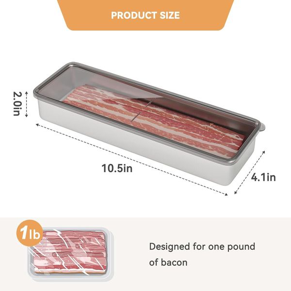 Bacon Container for Refrigerator,304 Stainless Steel Airtight Deli Meat Storage Containers for Fridge Dishwasher Safe Long Kitchen Food Storage Containers with Lids with Elevated Base