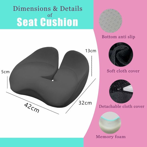 Seat Cushion Pressure Relief Butt Pillow for Long Sitting, Memory Foam Coccyx Cushion for Tailbone Relief , Comfort Seat Cushions for Office Chairs, Wheelchair, Car