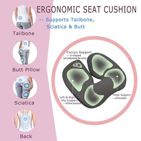 Seat Cushion Pressure Relief Butt Pillow for Long Sitting, Memory Foam Coccyx Cushion for Tailbone Relief , Comfort Seat Cushions for Office Chairs, Wheelchair, Car