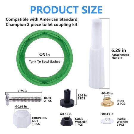 Toilet Tank to Bowl Gasket Kit for American Standards Toilet Part Champion 4 AS738756-0070A, 3 Inch Toilet Tank Replacement Kit Includes Gasket and Bolt Kit with Handle