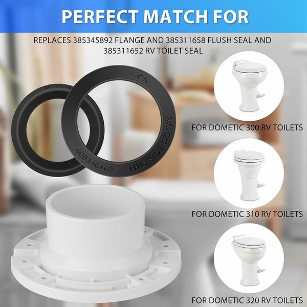 3 in 1 RV Toilet Seal Kit, 385345892 Toilet Socket Floor Flange Kit for RV 300, 310, 320 RV Toilets, Toilet Replacement Seal for RVs, Boats