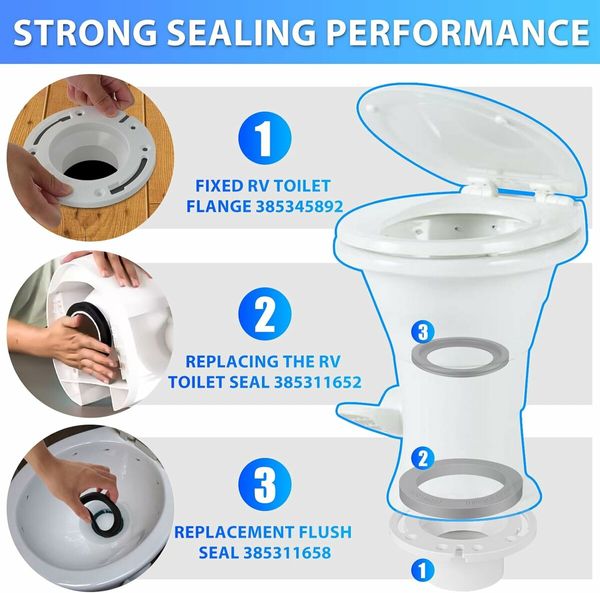 3 in 1 RV Toilet Seal Kit, 385345892 Toilet Socket Floor Flange Kit for RV 300, 310, 320 RV Toilets, Toilet Replacement Seal for RVs, Boats