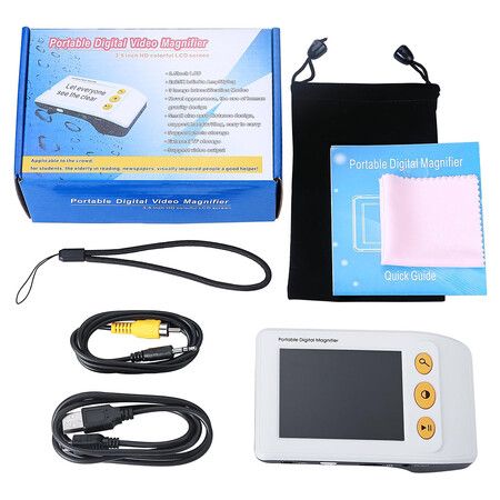 3.5 Inch Electronic Portable Video Aids Digital Magnifier Handheld Low Vision Reading Magnifier for Students, The Elderly in Reading, Newspapers, 2X to 25X Zoom, AV or TV Output, White