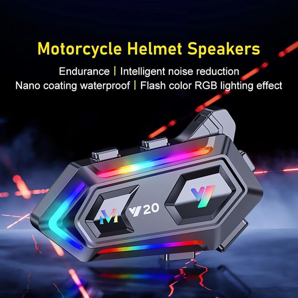 Motorcycle Helmet Speakers with 16-Types RGB Dazzling Lights High Battery Life Motorcycle Headphones Dual Noise Reduction/Automatic Answer/Call Music Control/Wake up Siri/IPX6