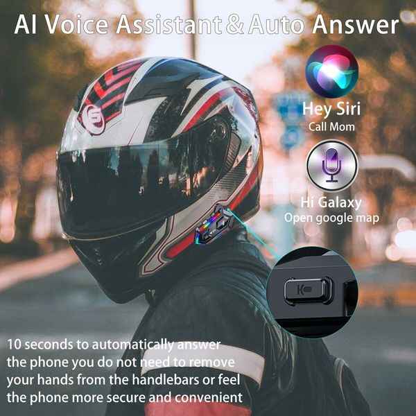 Motorcycle Helmet Speakers with 16-Types RGB Dazzling Lights High Battery Life Motorcycle Headphones Dual Noise Reduction/Automatic Answer/Call Music Control/Wake up Siri/IPX6