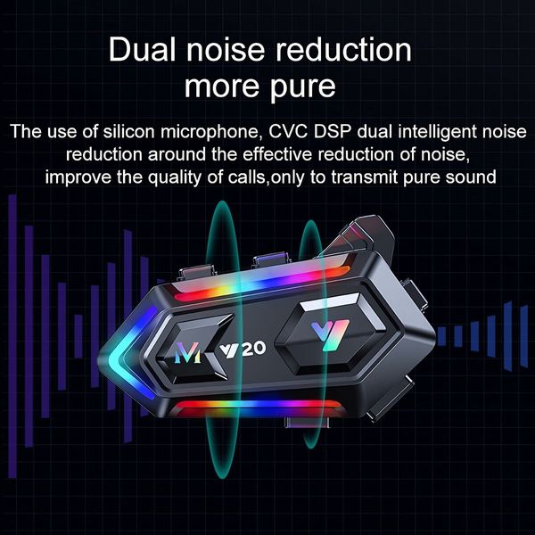 Motorcycle Helmet Speakers with 16-Types RGB Dazzling Lights High Battery Life Motorcycle Headphones Dual Noise Reduction/Automatic Answer/Call Music Control/Wake up Siri/IPX6