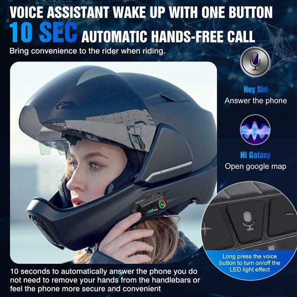 Motorcycle Helmet Speakers High Battery Life Helmet Headphone IPX6 Automatic Answer/Call Music Control/Intelligent Noise/Wake up Siri,2 Different Types of Mic Compatible with All Helmets