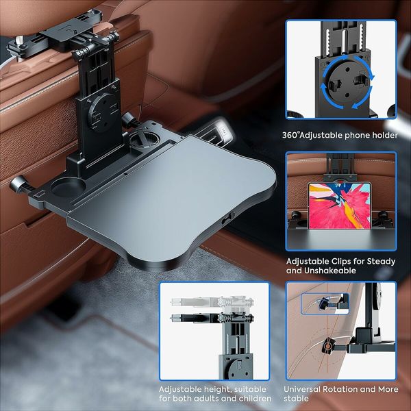 Car Seat Tray, Car Backseat Table Tray for Laptop Working on The Road with Non Slip Mat