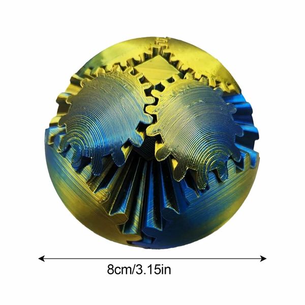 3D Printed Gear Ball Spin Ball Fidget Toy,Gear Ball Fidget Toy,Stress Ball,Gearsphere Desk Toy For Stressand Anxiety Relaxing (Blue And Gold)