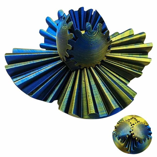 3D Printed Gear Ball Spin Ball Fidget Toy,Gear Ball Fidget Toy,Stress Ball,Gearsphere Desk Toy For Stressand Anxiety Relaxing (Blue And Gold)