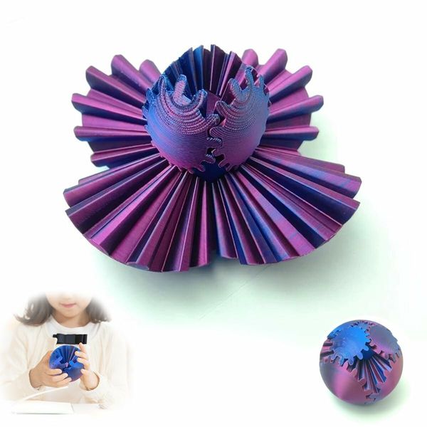 3D Printed Gear Ball Spin Ball Fidget Toy,Gear Ball Fidget Toy,Stress Ball,Desk Toy For Stressand Anxiety Relaxing (Blue And Red)