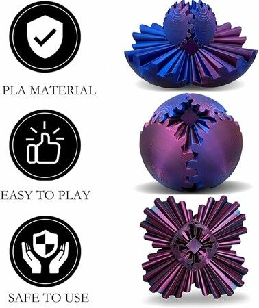 3D Printed Gear Ball Spin Ball Fidget Toy,Gear Ball Fidget Toy,Stress Ball,Desk Toy For Stressand Anxiety Relaxing (Blue And Red)