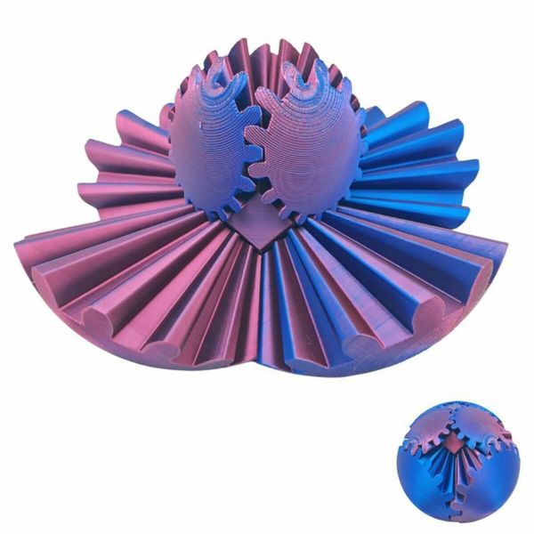 3D Printed Gear Ball Spin Ball Fidget Toy,Gear Ball Fidget Toy,Stress Ball,Desk Toy For Stressand Anxiety Relaxing (Blue And Red)