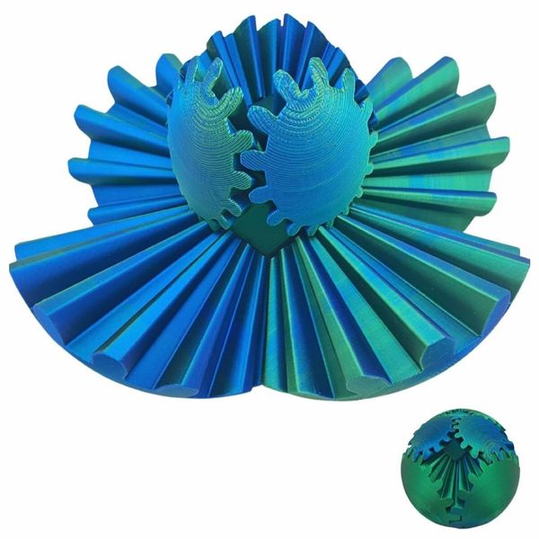 3D Printed Gear Ball Spin Ball Fidget Toy,Gear Ball Fidget Toy,Stress Ball,Desk Toy For Stressand Anxiety Relaxing (Blue And Green)