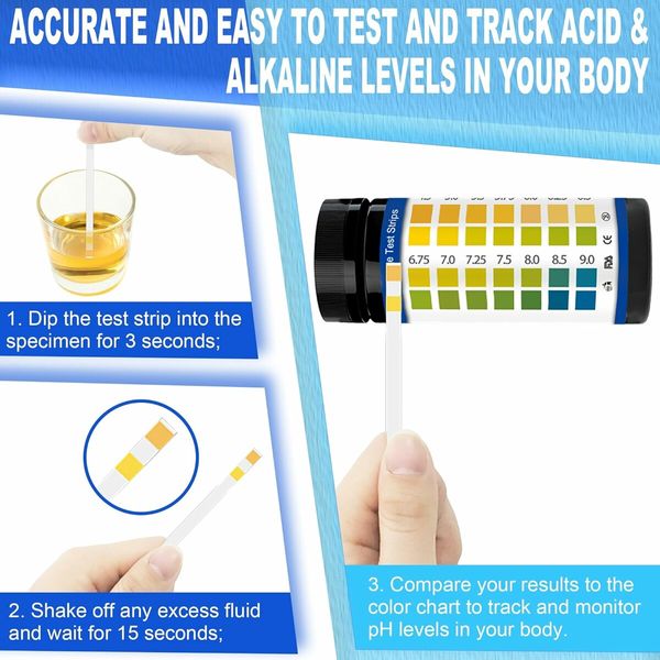 PH Test Strips for Urine & Saliva, Monitor pH Level (4.5-9.0ppm), Easy to Test Alkaline and Acid Levels