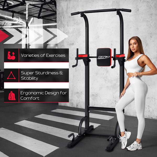 Genki Power Tower Pullup Dip Station ChinUp Bar Push Up Weight Bench Gym Knee Raise Abs Workout Situp Chest Back Exercise