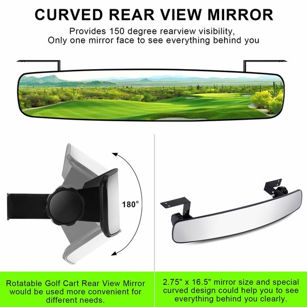 Golf Cart Rear View Mirror Fits for EZGO,Yamaha,Club Car 16.5 Inch