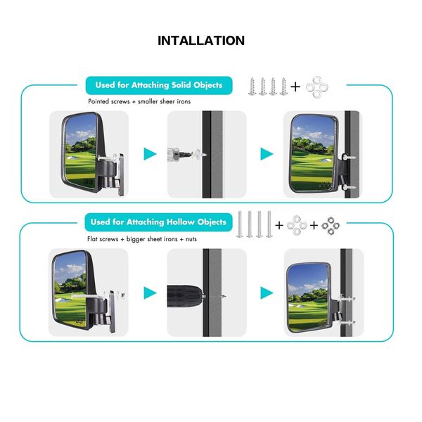 Golf Cart Side Mirrors Compatible with Yamaha Club Car EZ-GO and Others Round or Square Tube Golf Cart Roof Bracket