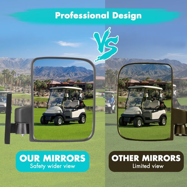 Golf Cart Side Mirrors Compatible with Yamaha Club Car EZ-GO and Others Round or Square Tube Golf Cart Roof Bracket