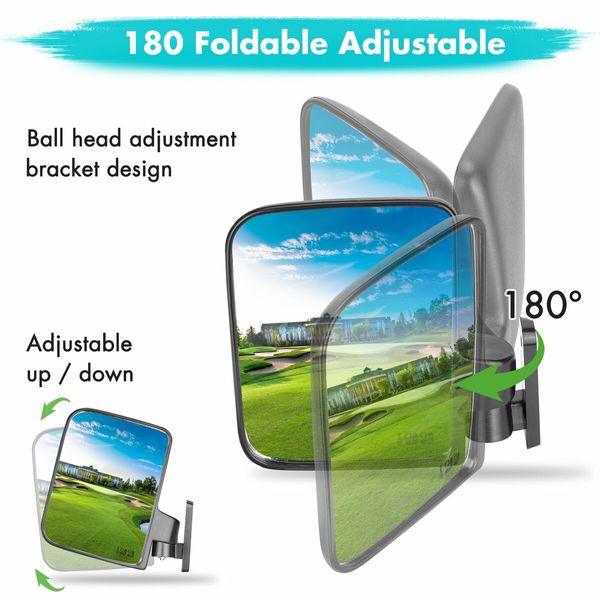 Golf Cart Side Mirrors Compatible with Yamaha Club Car EZ-GO and Others Round or Square Tube Golf Cart Roof Bracket