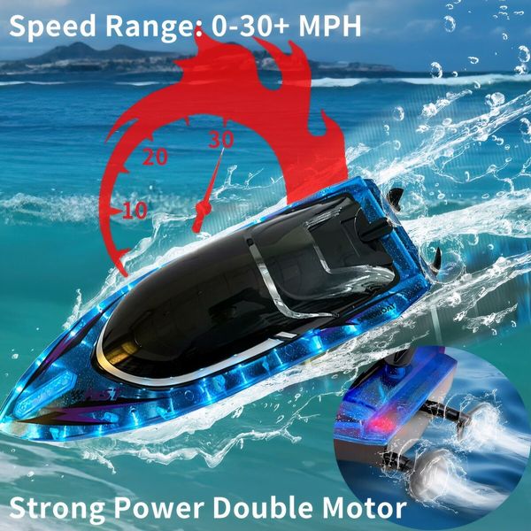 High Speed RC Boat 30+ MPH Fast Remote Control Boat  Rechargeable Battery Storage Package 2.4GHz Electric Boats with LED Lights for Pool Lake