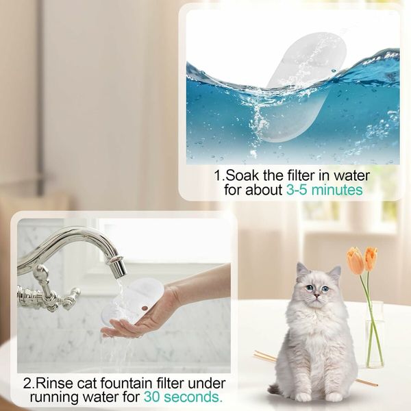 Cat Water Fountain Replacement Filters, 8 Filters and 8 Sponges Compatible with PETLIBRO Pet Fountain