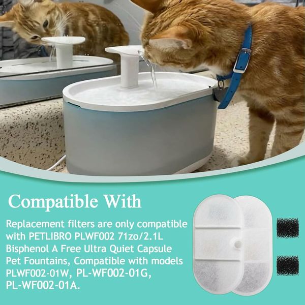 Cat Water Fountain Replacement Filters, 8 Filters and 8 Sponges Compatible with PETLIBRO Pet Fountain