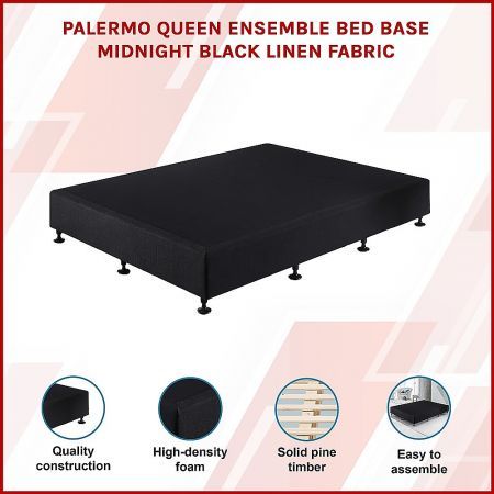 Palermo Queen Ensemble Bed Base Midnight Black Linen Fabric