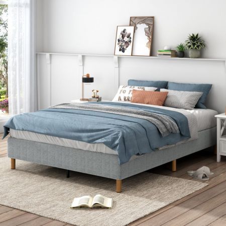 Metal Bedframe Mattress Foundation (Light Grey) 鈥?Queen