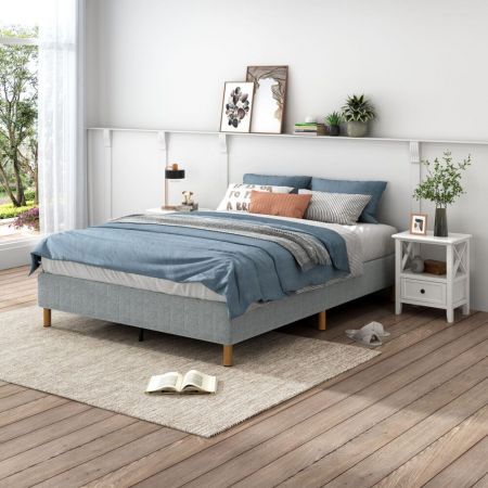 Metal Bedframe Mattress Foundation (Light Grey) 鈥?Queen