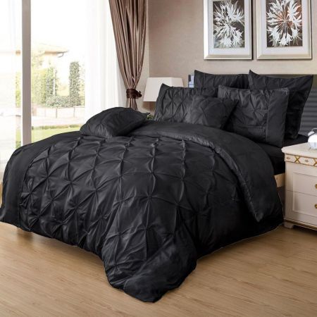 Diamond Pintuck Super King Size Black Duvet Quilt Cover Set