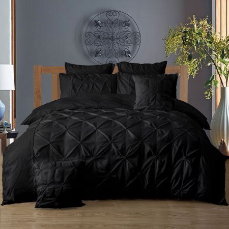 Diamond Pintuck Super King Size Black Duvet Quilt Cover Set