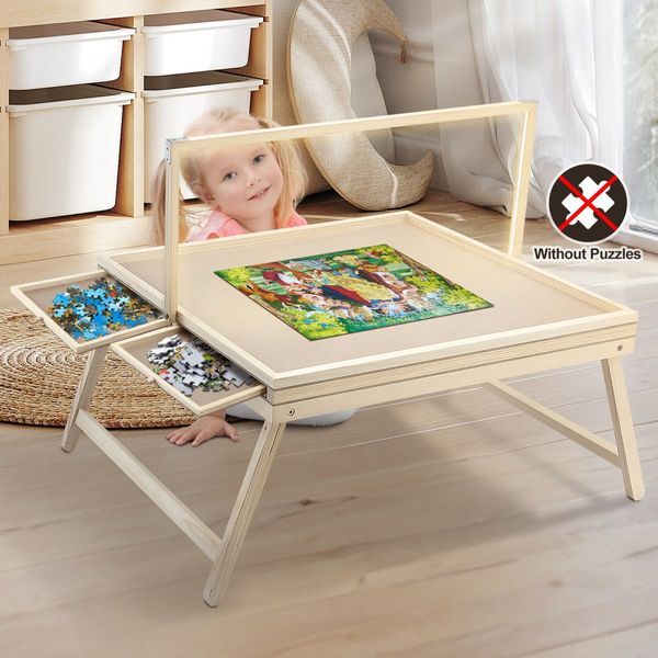 1000pcs Jigsaw Puzzle Table Board Tray Wooden Games Desk Plate Portable Holder Folding Legs 4 Drawers Adjustable Light Strip