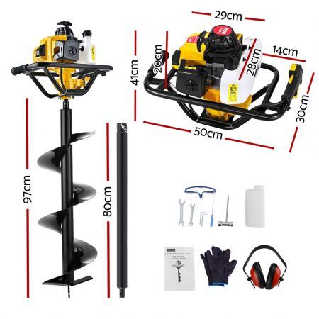 Giantz 82CC Post Hole Digger 300mm Petrol Drill Auger Extension Bits