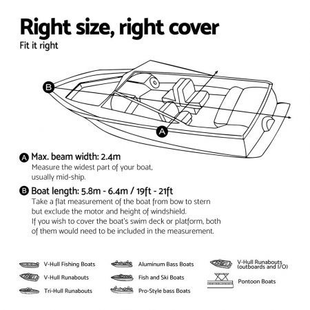 Seamanship Boat Cover 19-21ft Trailerable Jumbo Marine Grade Heavy Duty Black