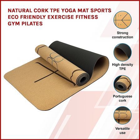 Natural Cork TPE Yoga Mat Sports Eco Friendly Exercise Fitness Gym Pilates